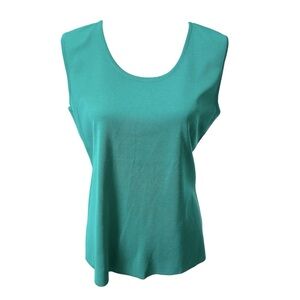 Ming‎ Wang Scoop Neck Sleeveless Side Slit Knit Tank Top In Emerald Awe Large